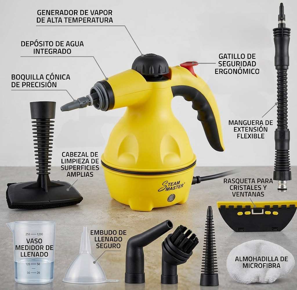 Limpiador a vapor multiusos portátil: desinfección y potencia sin químicos